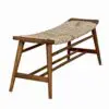 Wooden chair with a thick woven rope seat, shown from the side.