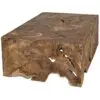Close-up of a rustic burl wooden tabletop with swirling grain and natural edge patterns.