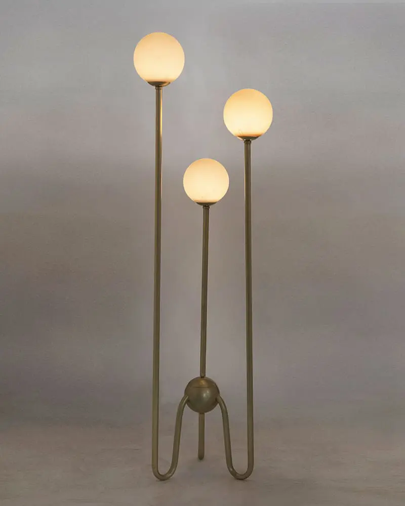 Seafield Floor Lamp, Antique Brass and Glass