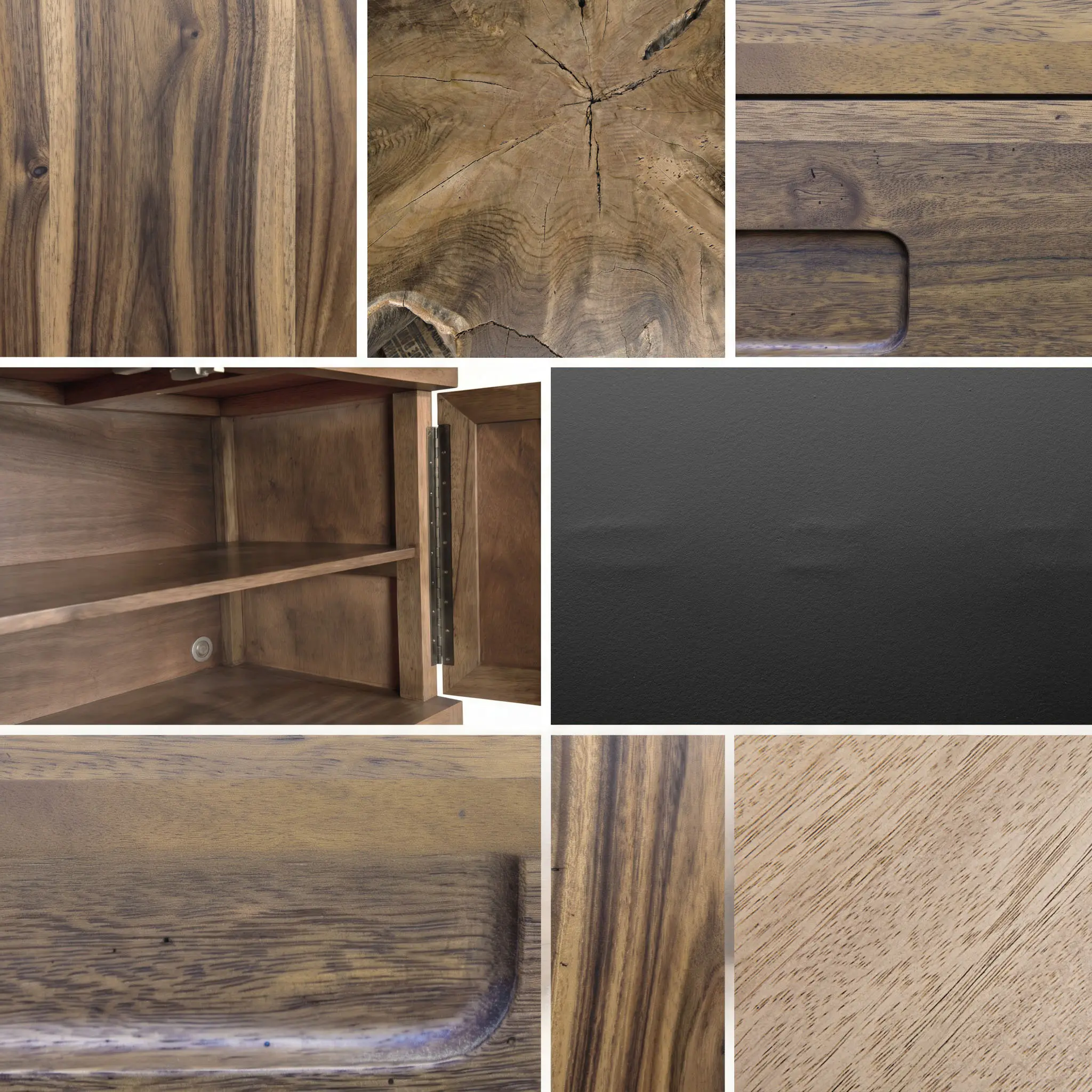 Natural grain and hand finish variation in Noir furniture