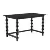 Black rectangular table with ornate spindle legs and crossbar supports, isolated on white background (coffee/side table).