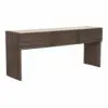 Brown wood console table with ribbed front panels and two sturdy legs, minimalist design for an entryway or living room.