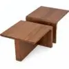 Two stacked wooden end tables with rounded corners and a warm brown finish, photographed from above against a white background.
