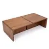 Two wooden tables with rounded corners and a warm brown finish, placed side by side on a white background.