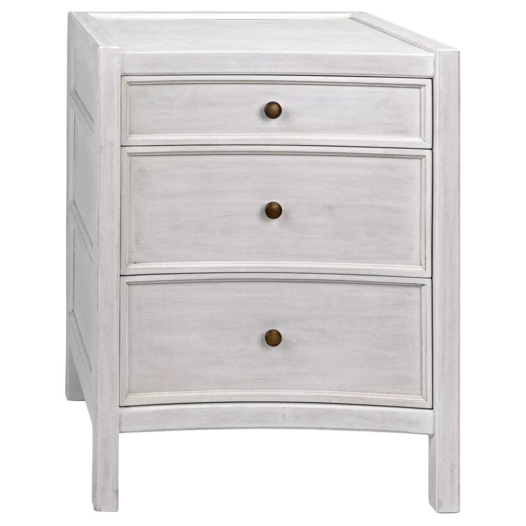 White Washed Teak 3 Drawer Nightstand